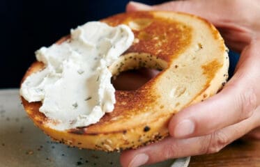 Cream cheese and bagel.