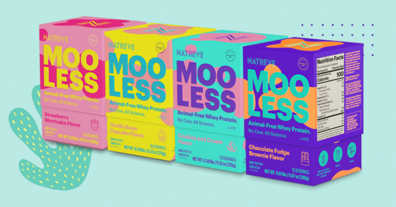 Product family for Natreve's MOOLESS ready to mix, animal-free protein powder