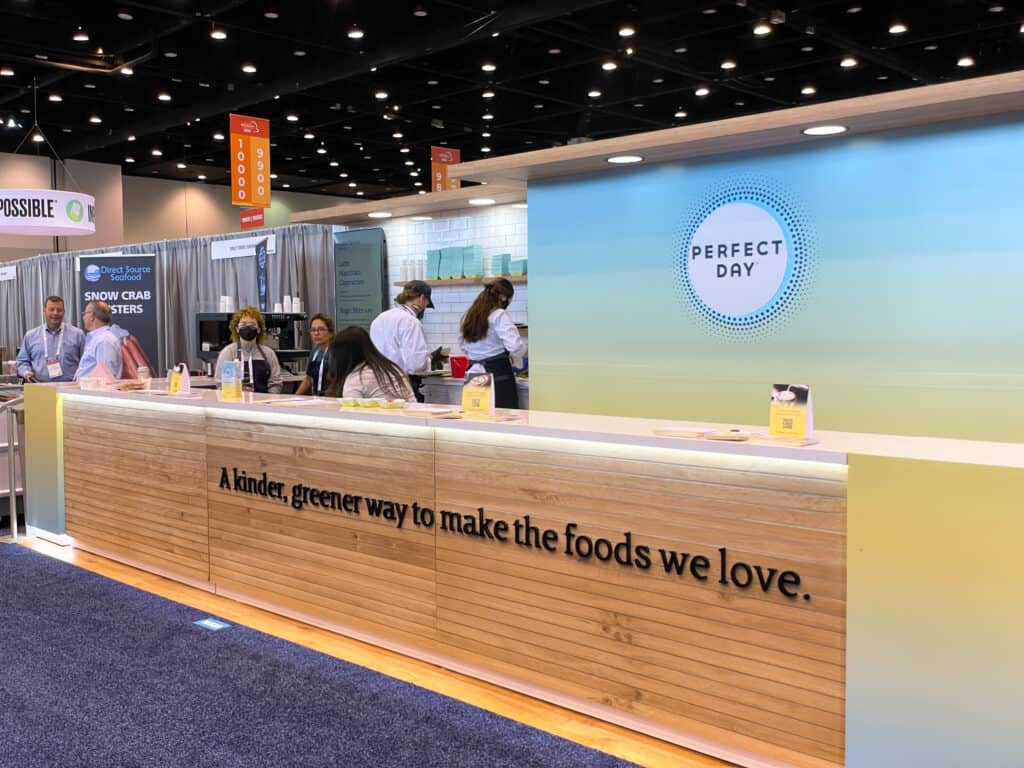The Perfect Day alternative airy stand , a bar that says "a kinder, greener way to make the foods we love"